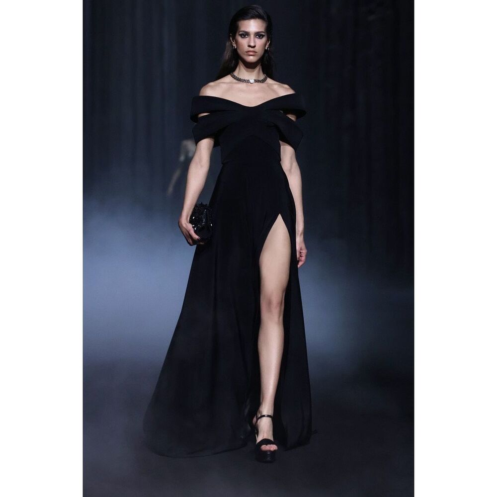 GEORGES HOBEIKA Crêpe Gown With Bow-Like Collar $4625